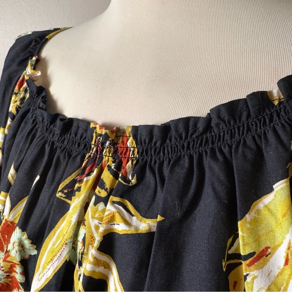 FREE PEOPLE Jodie Tropical Print Kimono Sleeve Mini Dress BLACK / LARGE - Picture 6 of 14